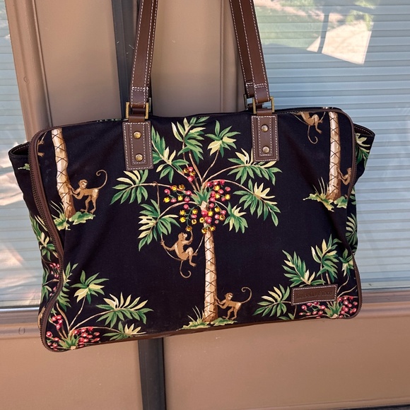 Isabella Fiore Rare Monkey in Palm Tree Large Tote Travel Bag - Picture 1 of 12
